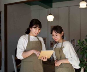 low young-women-arranging-their-cake-shop